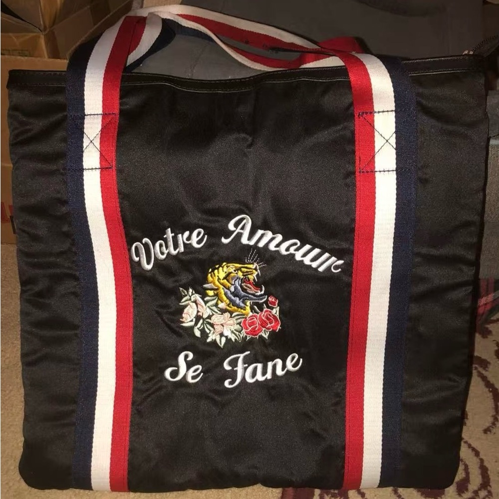 Black Tote Bag with Embroidered Design